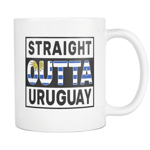 RobustCreative-Straight Outta Uruguay - Uruguayan Flag 11oz Funny White Coffee Mug - Independence Day Family Heritage - Women Men Friends Gift - Both Sides Printed (Distressed)