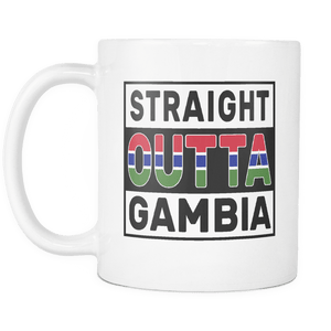RobustCreative-Straight Outta Gambia - Gambian Flag 11oz Funny White Coffee Mug - Independence Day Family Heritage - Women Men Friends Gift - Both Sides Printed (Distressed)
