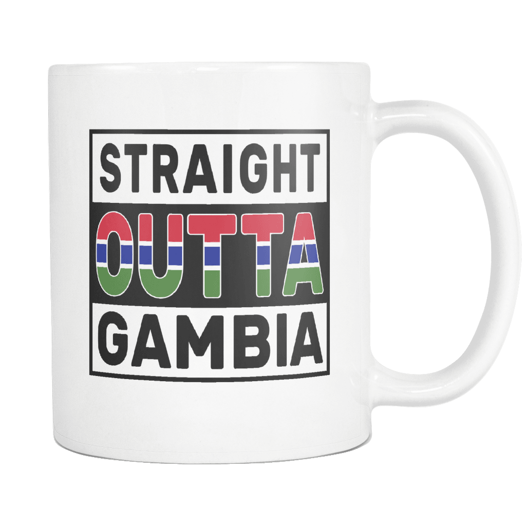RobustCreative-Straight Outta Gambia - Gambian Flag 11oz Funny White Coffee Mug - Independence Day Family Heritage - Women Men Friends Gift - Both Sides Printed (Distressed)