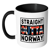 Load image into Gallery viewer, RobustCreative-Straight Outta Norway - Norwegian Flag 11oz Funny Black &amp; White Coffee Mug - Independence Day Family Heritage - Women Men Friends Gift - Both Sides Printed (Distressed)
