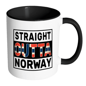 RobustCreative-Straight Outta Norway - Norwegian Flag 11oz Funny Black & White Coffee Mug - Independence Day Family Heritage - Women Men Friends Gift - Both Sides Printed (Distressed)