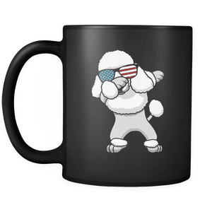 RobustCreative-Dabbing Poodle Dog America Flag - Patriotic Merica Murica Pride - 4th of July USA Independence Day - 11oz Black Funny Coffee Mug Women Men Friends Gift ~ Both Sides Printed
