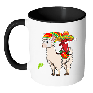RobustCreative-Llama Alpaca Dabbing Chili Pepper Tequila - Cinco De Mayo Mexican Fiesta - No Siesta Mexico Party - 11oz Black & White Funny Coffee Mug Women Men Friends Gift ~ Both Sides Printed