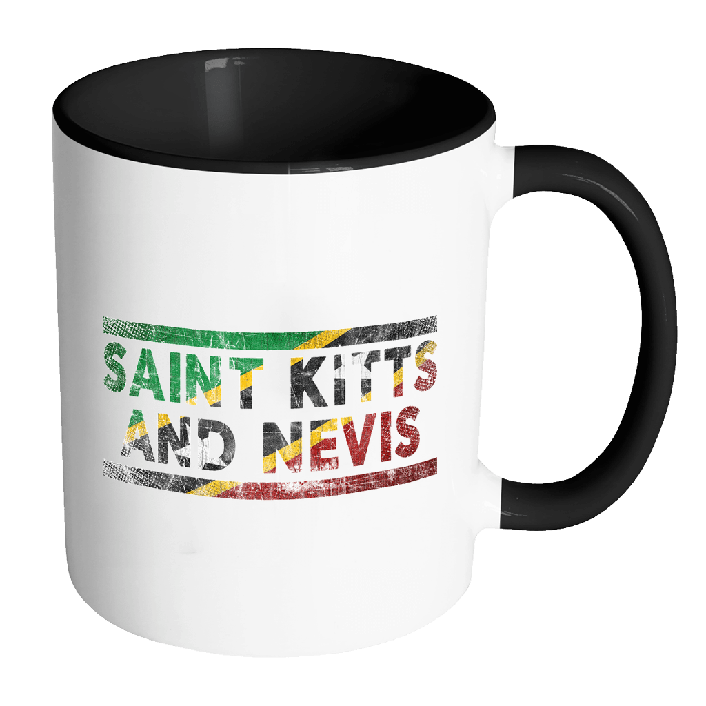 RobustCreative-Retro Vintage Flag Kittitian or Nevisian Saint Kitts & Nevis 11oz Black & White Coffee Mug ~ Both Sides Printed
