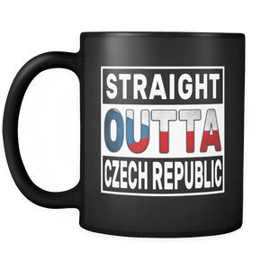 RobustCreative-Straight Outta Czech Republic - Czech Flag 11oz Funny Black Coffee Mug - Independence Day Family Heritage - Women Men Friends Gift - Both Sides Printed (Distressed)