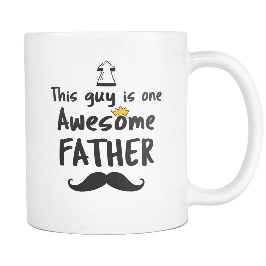 RobustCreative-One Awesome Father Mustache - Birthday Gift 11oz Funny White Coffee Mug - Fathers Day B-Day Party - Women Men Friends Gift - Both Sides Printed (Distressed)