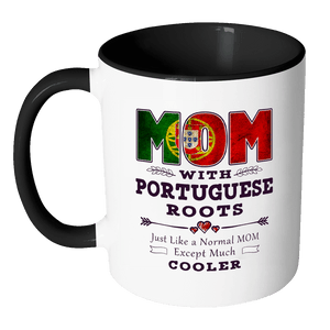 RobustCreative-Best Mom Ever with Portuguese Roots - Portugal Flag 11oz Funny Black & White Coffee Mug - Mothers Day Independence Day - Women Men Friends Gift - Both Sides Printed (Distressed)