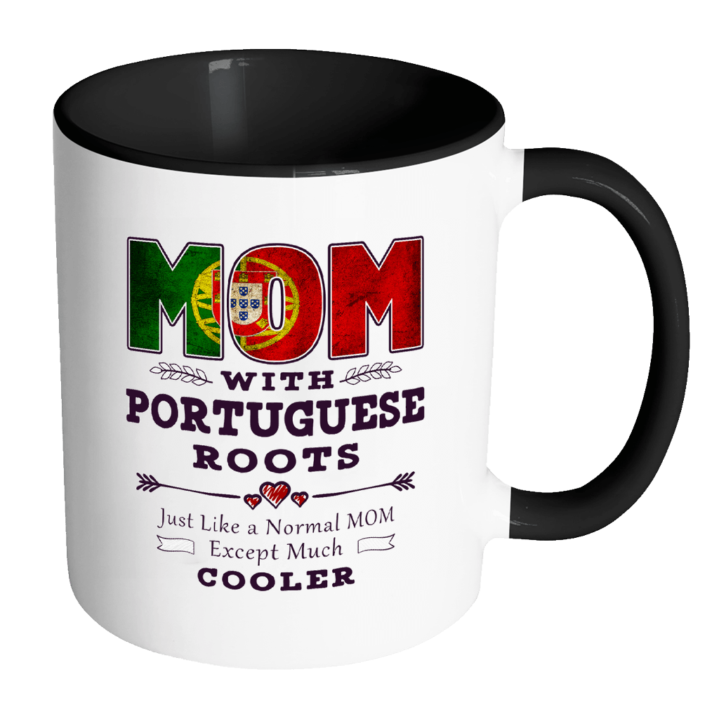 RobustCreative-Best Mom Ever with Portuguese Roots - Portugal Flag 11oz Funny Black & White Coffee Mug - Mothers Day Independence Day - Women Men Friends Gift - Both Sides Printed (Distressed)