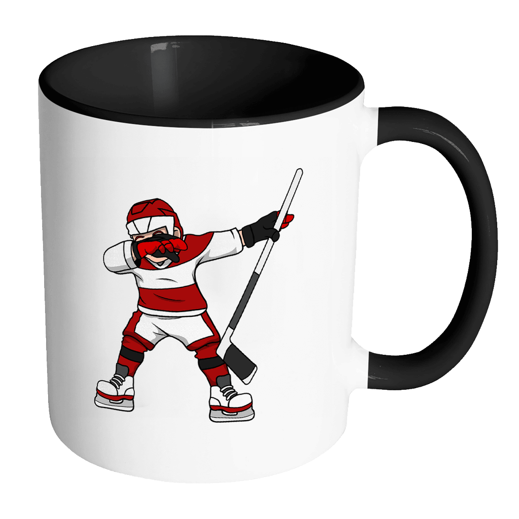 RobustCreative-Dabbing Ice Hockey - Hockey 11oz Funny Black & White Coffee Mug - Puck Madness Ice Skates - Women Men Friends Gift - Both Sides Printed (Distressed)