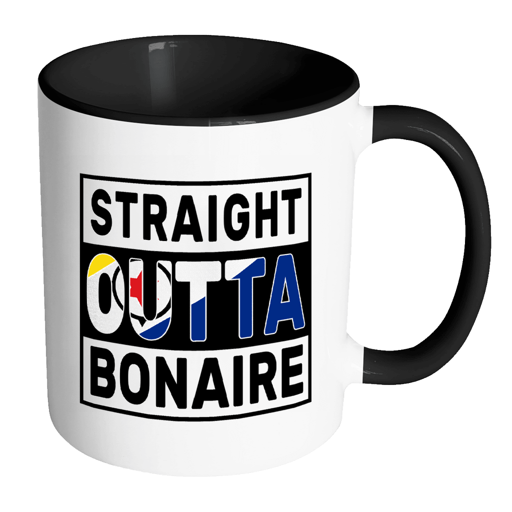 RobustCreative-Straight Outta Bonaire - Bonaire Flag 11oz Funny Black & White Coffee Mug - Independence Day Family Heritage - Women Men Friends Gift - Both Sides Printed (Distressed)