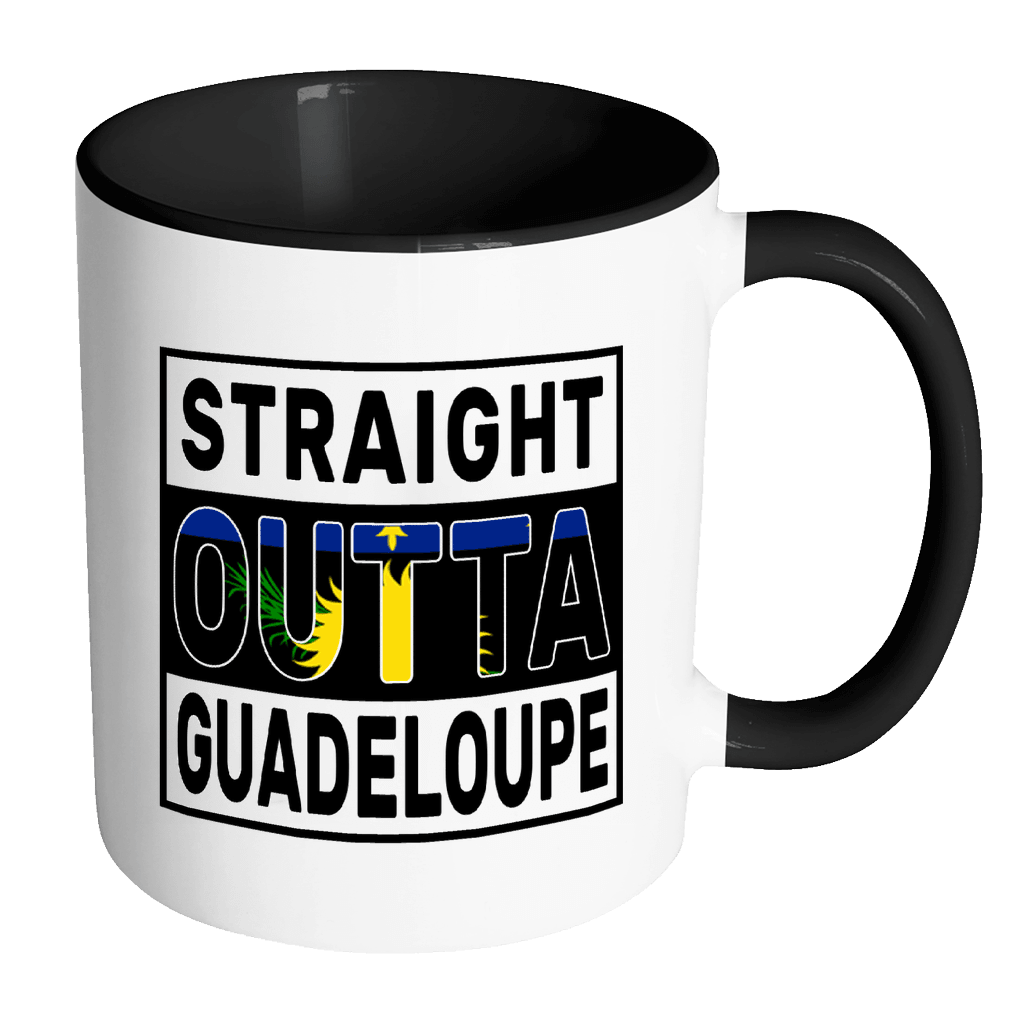 RobustCreative-Straight Outta Guadeloupe - Guadeloupean Flag 11oz Funny Black & White Coffee Mug - Independence Day Family Heritage - Women Men Friends Gift - Both Sides Printed (Distressed)
