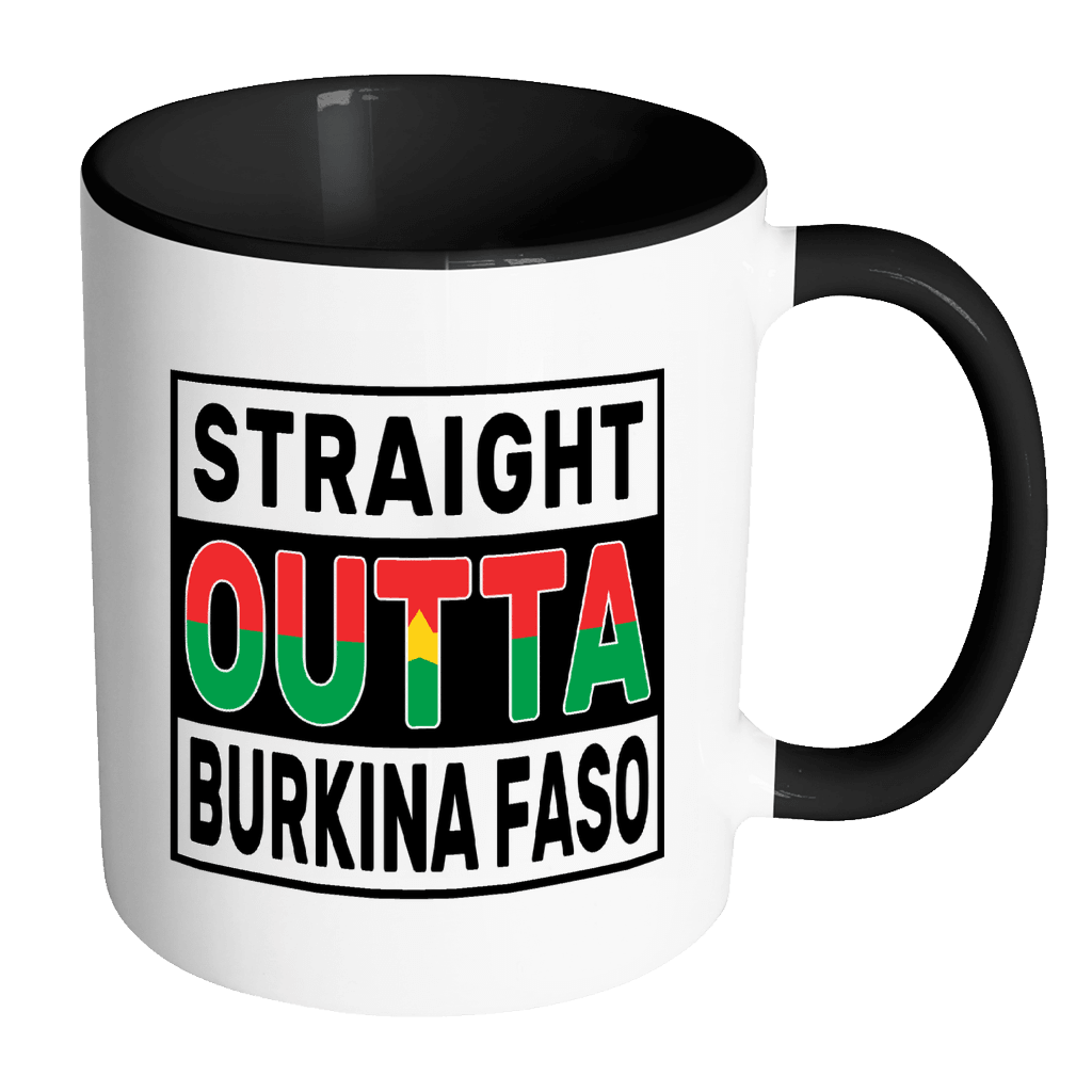 RobustCreative-Straight Outta Burkina Faso - Burkinabe Flag 11oz Funny Black & White Coffee Mug - Independence Day Family Heritage - Women Men Friends Gift - Both Sides Printed (Distressed)