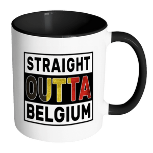 RobustCreative-Straight Outta Belgium - Belgian Flag 11oz Funny Black & White Coffee Mug - Independence Day Family Heritage - Women Men Friends Gift - Both Sides Printed (Distressed)
