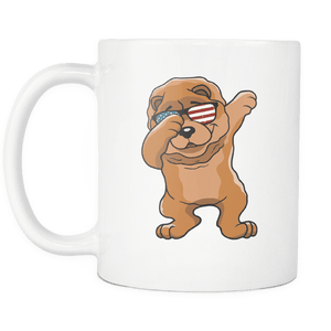 RobustCreative-Dabbing Chow Chow Dog America Flag - Patriotic Merica Murica Pride - 4th of July USA Independence Day - 11oz White Funny Coffee Mug Women Men Friends Gift ~ Both Sides Printed
