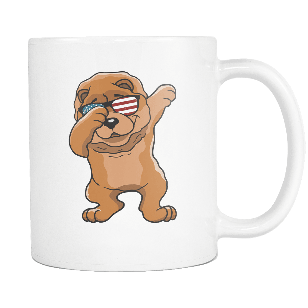 RobustCreative-Dabbing Chow Chow Dog America Flag - Patriotic Merica Murica Pride - 4th of July USA Independence Day - 11oz White Funny Coffee Mug Women Men Friends Gift ~ Both Sides Printed