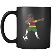 Load image into Gallery viewer, RobustCreative-Dabbing Soccer Boy Zimbabwe Zimbabwean Harare Gifts National Soccer Tournament Game 11oz Black Coffee Mug ~ Both Sides Printed
