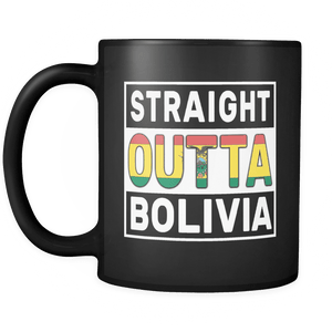 RobustCreative-Straight Outta Bolivia - Bolivian Flag 11oz Funny Black Coffee Mug - Independence Day Family Heritage - Women Men Friends Gift - Both Sides Printed (Distressed)