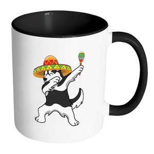 RobustCreative-Dabbing Siberian Husky Dog in Sombrero - Cinco De Mayo Mexican Fiesta - Dab Dance Mexico Party - 11oz Black & White Funny Coffee Mug Women Men Friends Gift ~ Both Sides Printed
