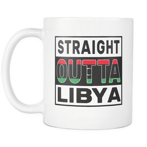 RobustCreative-Straight Outta Libya - Libyan Flag 11oz Funny White Coffee Mug - Independence Day Family Heritage - Women Men Friends Gift - Both Sides Printed (Distressed)