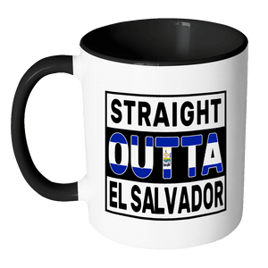 RobustCreative-Straight Outta El Salvador - Guanaco Flag 11oz Funny Black & White Coffee Mug - Independence Day Family Heritage - Women Men Friends Gift - Both Sides Printed (Distressed)