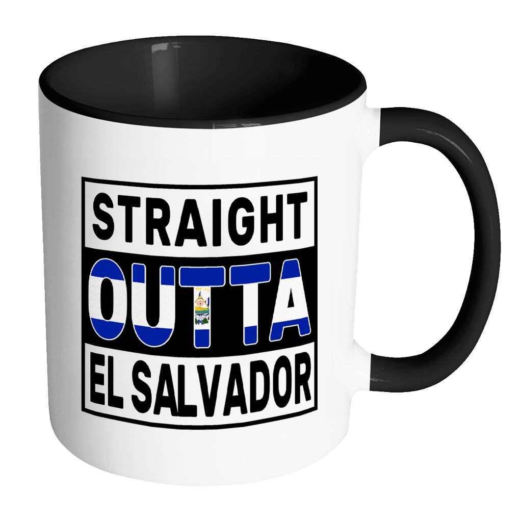 RobustCreative-Straight Outta El Salvador - Guanaco Flag 11oz Funny Black & White Coffee Mug - Independence Day Family Heritage - Women Men Friends Gift - Both Sides Printed (Distressed)
