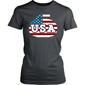 RobustCreative-Vintage USA Curling American Flag Curling Stone Classic Womens t-Shirt