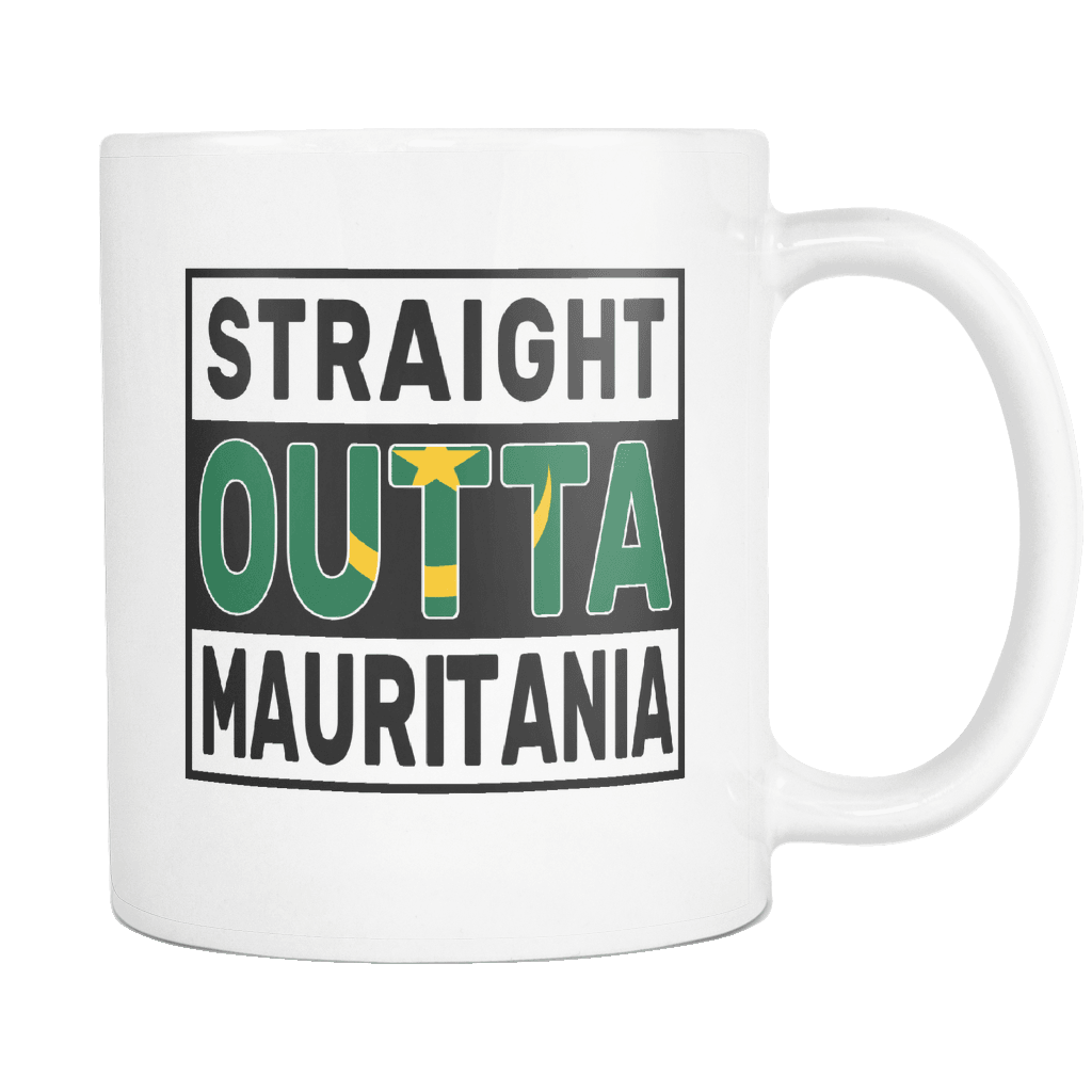 RobustCreative-Straight Outta Mauritania - Mauritanian Flag 11oz Funny White Coffee Mug - Independence Day Family Heritage - Women Men Friends Gift - Both Sides Printed (Distressed)