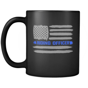 RobustCreative-Riding Officer American Flag patriotic Trooper Cop Thin Blue Line Law Enforcement Officer 11oz Black Coffee Mug ~ Both Sides Printed