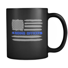Load image into Gallery viewer, RobustCreative-Riding Officer American Flag patriotic Trooper Cop Thin Blue Line Law Enforcement Officer 11oz Black Coffee Mug ~ Both Sides Printed
