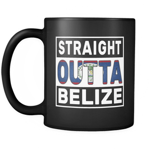 RobustCreative-Straight Outta Belize - Belizean Flag 11oz Funny Black Coffee Mug - Independence Day Family Heritage - Women Men Friends Gift - Both Sides Printed (Distressed)