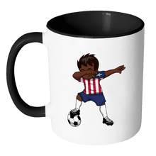 Load image into Gallery viewer, RobustCreative-Dabbing Soccer Boy Liberia Liberian Monrovia Gifts National Soccer Tournament Game 11oz Black &amp; White Coffee Mug ~ Both Sides Printed
