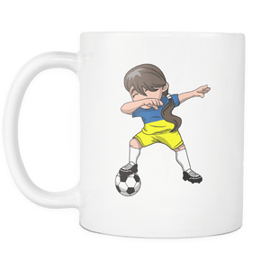 RobustCreative-Ukrainian Dabbing Soccer Girl - Soccer Pride - Ukraine Flag Gift Ukraine Football Gift - 11oz White Funny Coffee Mug Women Men Friends Gift ~ Both Sides Printed