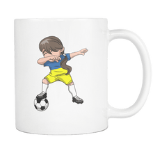 Load image into Gallery viewer, RobustCreative-Ukrainian Dabbing Soccer Girl - Soccer Pride - Ukraine Flag Gift Ukraine Football Gift - 11oz White Funny Coffee Mug Women Men Friends Gift ~ Both Sides Printed
