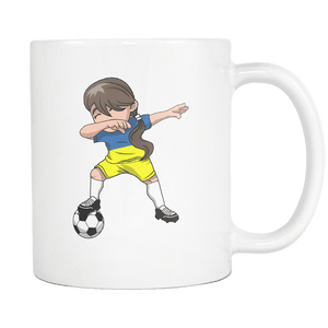 RobustCreative-Ukrainian Dabbing Soccer Girl - Soccer Pride - Ukraine Flag Gift Ukraine Football Gift - 11oz White Funny Coffee Mug Women Men Friends Gift ~ Both Sides Printed