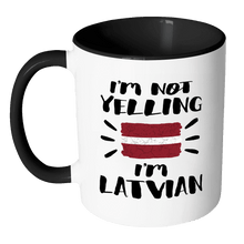 Load image into Gallery viewer, RobustCreative-I&#39;m Not Yelling I&#39;m Latvian Flag - Latvia Pride 11oz Funny Black &amp; White Coffee Mug - Coworker Humor That&#39;s How We Talk - Women Men Friends Gift - Both Sides Printed (Distressed)
