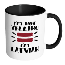 Load image into Gallery viewer, RobustCreative-I&#39;m Not Yelling I&#39;m Latvian Flag - Latvia Pride 11oz Funny Black &amp; White Coffee Mug - Coworker Humor That&#39;s How We Talk - Women Men Friends Gift - Both Sides Printed (Distressed)

