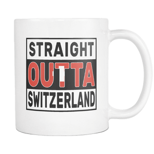 RobustCreative-Straight Outta Switzerland - Swiss Flag 11oz Funny White Coffee Mug - Independence Day Family Heritage - Women Men Friends Gift - Both Sides Printed (Distressed)