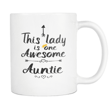Load image into Gallery viewer, RobustCreative-One Awesome Auntie - Birthday Gift 11oz Funny White Coffee Mug - Mothers Day B-Day Party - Women Men Friends Gift - Both Sides Printed (Distressed)
