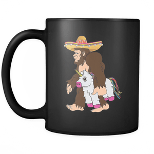 RobustCreative-Bigfoot Sasquatch Unicorn Piniata - Cinco De Mayo Mexican Fiesta - No Siesta Mexico Party - 11oz Black Funny Coffee Mug Women Men Friends Gift ~ Both Sides Printed