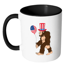 Load image into Gallery viewer, RobustCreative-Bigfoot Sasquatch Baloon American Flag - 4th of July American Pride Apparel - Merica USA Pride - 11oz Black &amp; White Funny Coffee Mug Women Men Friends Gift ~ Both Sides Printed
