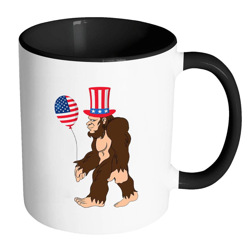 RobustCreative-Bigfoot Sasquatch Baloon American Flag - 4th of July American Pride Apparel - Merica USA Pride - 11oz Black & White Funny Coffee Mug Women Men Friends Gift ~ Both Sides Printed