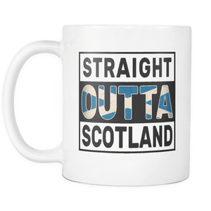 RobustCreative-Straight Outta Scotland - Scottish Flag 11oz Funny White Coffee Mug - Independence Day Family Heritage - Women Men Friends Gift - Both Sides Printed (Distressed)