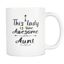 Load image into Gallery viewer, RobustCreative-One Awesome Aunt - Birthday Gift 11oz Funny White Coffee Mug - Mothers Day B-Day Party - Women Men Friends Gift - Both Sides Printed (Distressed)
