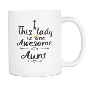 RobustCreative-One Awesome Aunt - Birthday Gift 11oz Funny White Coffee Mug - Mothers Day B-Day Party - Women Men Friends Gift - Both Sides Printed (Distressed)