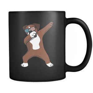 RobustCreative-Dabbing Boxer Dog America Flag - Patriotic Merica Murica Pride - 4th of July USA Independence Day - 11oz Black Funny Coffee Mug Women Men Friends Gift ~ Both Sides Printed