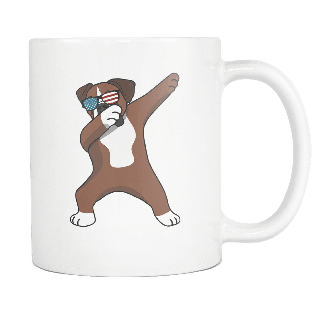 RobustCreative-Dabbing Boxer Dog America Flag - Patriotic Merica Murica Pride - 4th of July USA Independence Day - 11oz White Funny Coffee Mug Women Men Friends Gift ~ Both Sides Printed