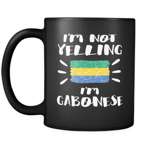 RobustCreative-I'm Not Yelling I'm Gabonese Flag - Gabon Pride 11oz Funny Black Coffee Mug - Coworker Humor That's How We Talk - Women Men Friends Gift - Both Sides Printed (Distressed)