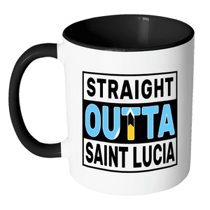 RobustCreative-Straight Outta Saint Lucia - Saint Lucian Flag 11oz Funny Black & White Coffee Mug - Independence Day Family Heritage - Women Men Friends Gift - Both Sides Printed (Distressed)