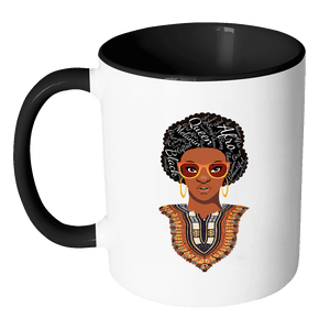 RobustCreative-Dashiki Melanin Afro Natural Hair - Melanin Poppin 11oz Funny Black & White Coffee Mug - Kente Afro Melanin Rich Skin - Women Men Friends Gift - Both Sides Printed (Distressed)