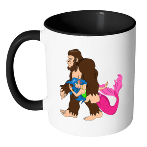 RobustCreative-Bigfoot Sasquatch Carrying Mermaid - I Believe I'm a Believer - No Yeti Humanoid Monster - 11oz Black & White Funny Coffee Mug Women Men Friends Gift ~ Both Sides Printed
